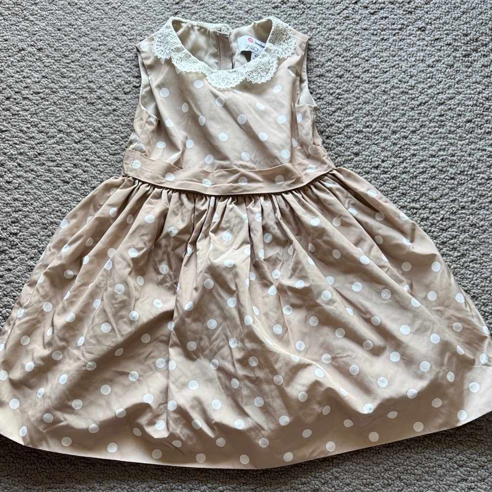 Jason Wu Beige Polka Dot Dress with Lace Collar Detail
